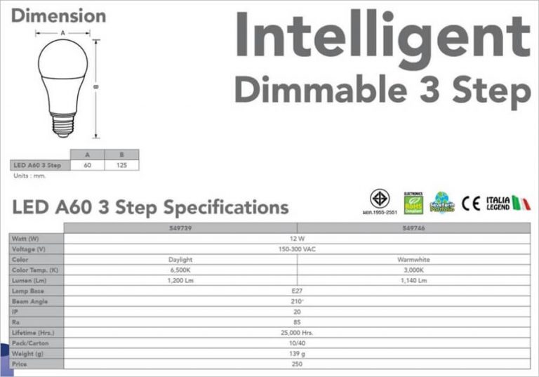 หลอด LED A60 3Steps EVE LIGHTING Spec LED A60 3Steps