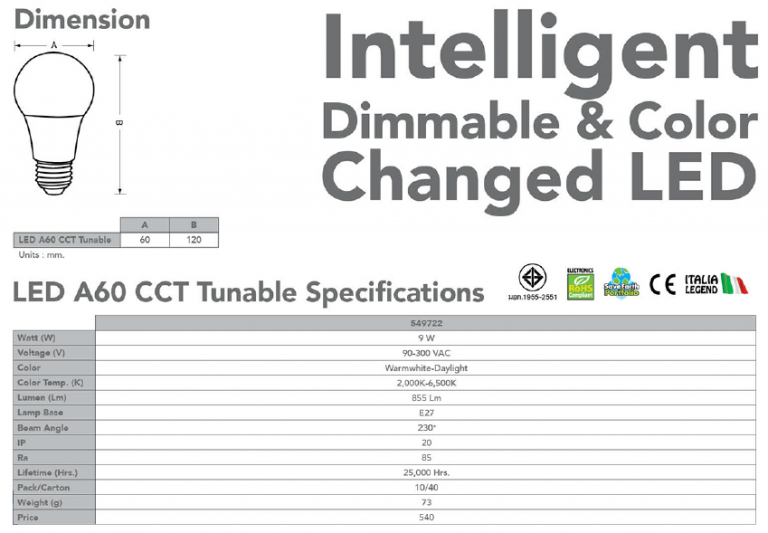 EVE LIGHTING Spec LED A60 CCT Tunable