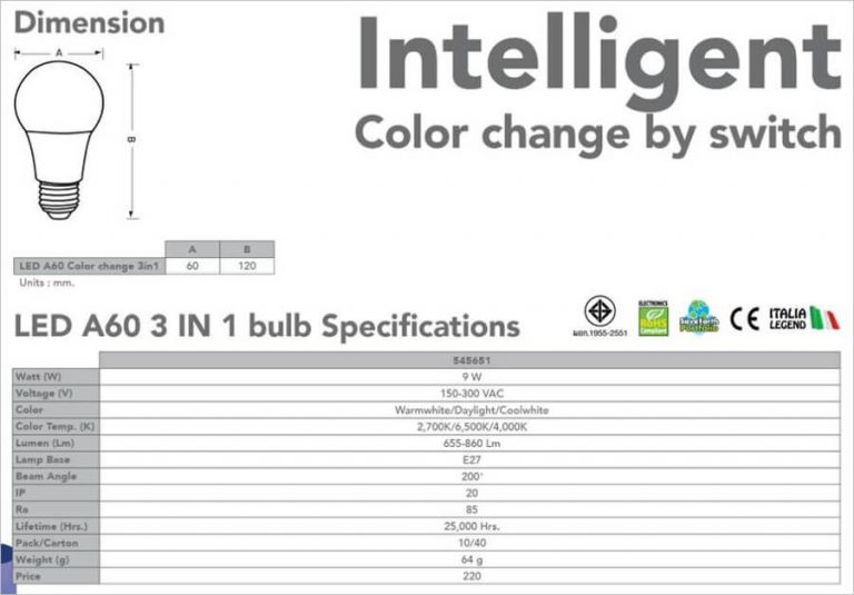 EVE LIGHTING Spec LED A60 Color Change 3 in 1