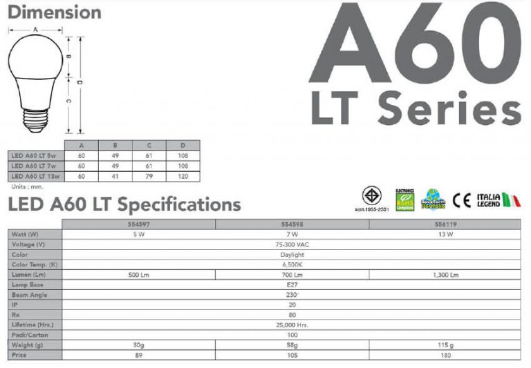 EVE LIGHTING Spec LED A60 LT Series