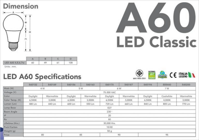 EVE LIGHTING Spec LED Bulb A60 4-7W