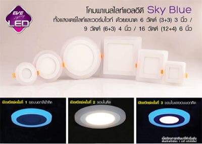 โคมพาเนลไลท์LED Panellight Sky Blue Panel light LED Sky Blue6w 9w 16w -eve