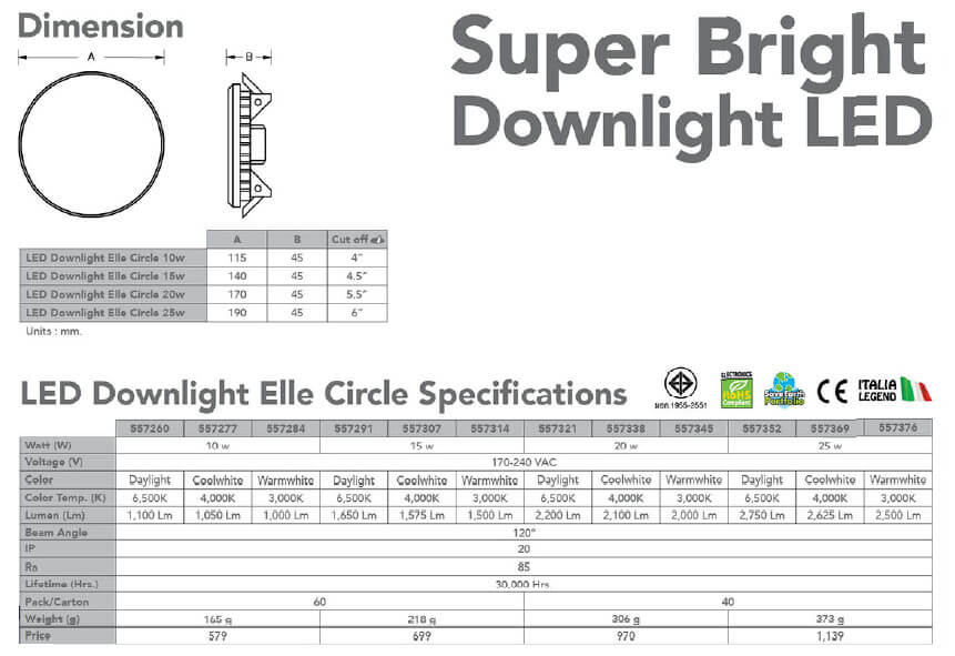 Spec Downlight LED Elle Circle 10w 15w 20w 25w -eve