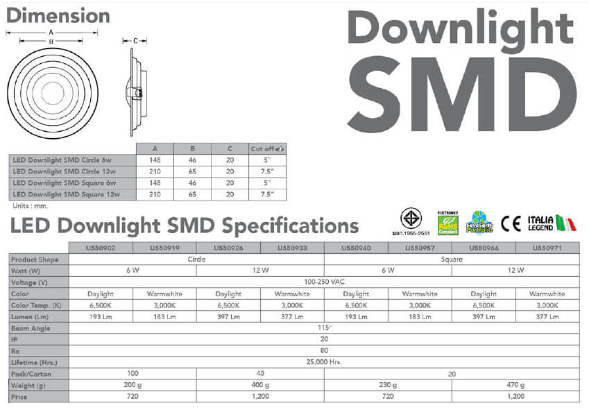 Spec Downlight SMD 6w 12w