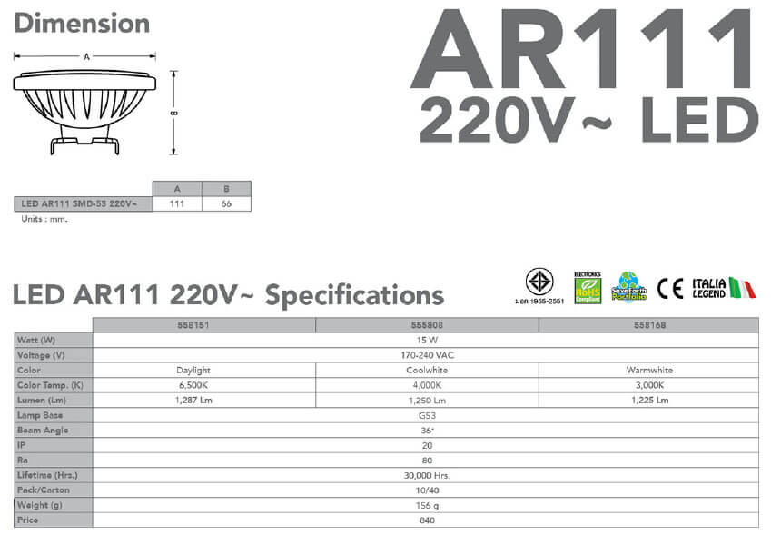 Spec LED AR111-15w-eve