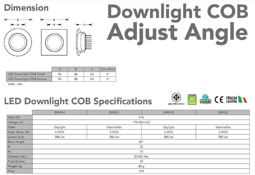 Spec LED Downlight COB 5w-eve
