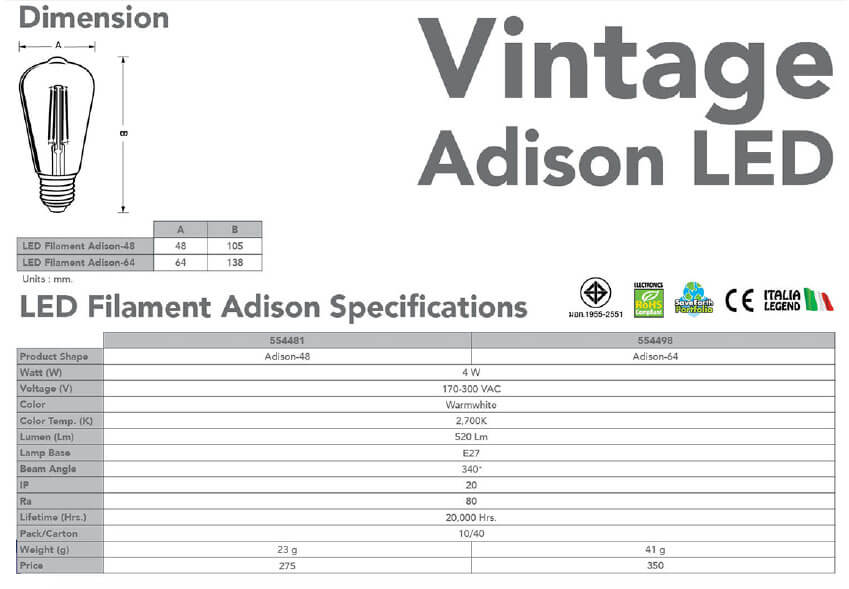 Spec LED Filament Adison 4W-eve