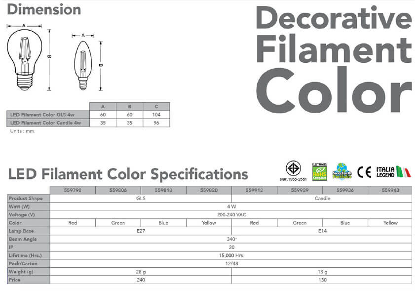 Spec LED Filament Color 4W-eve