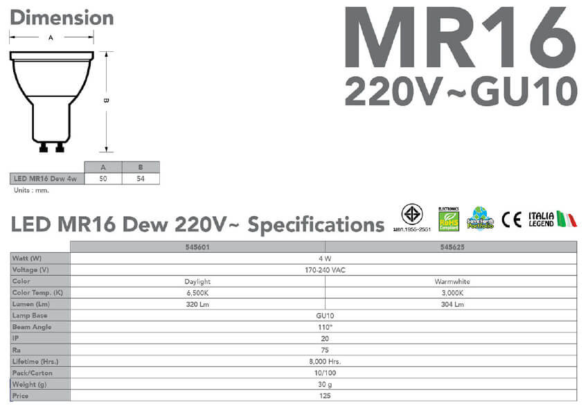 Spec LED MR16 Dew-4w-eve