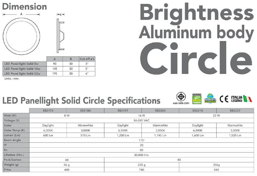 Spec LED Panel Solid 8w 16w 22w-eve