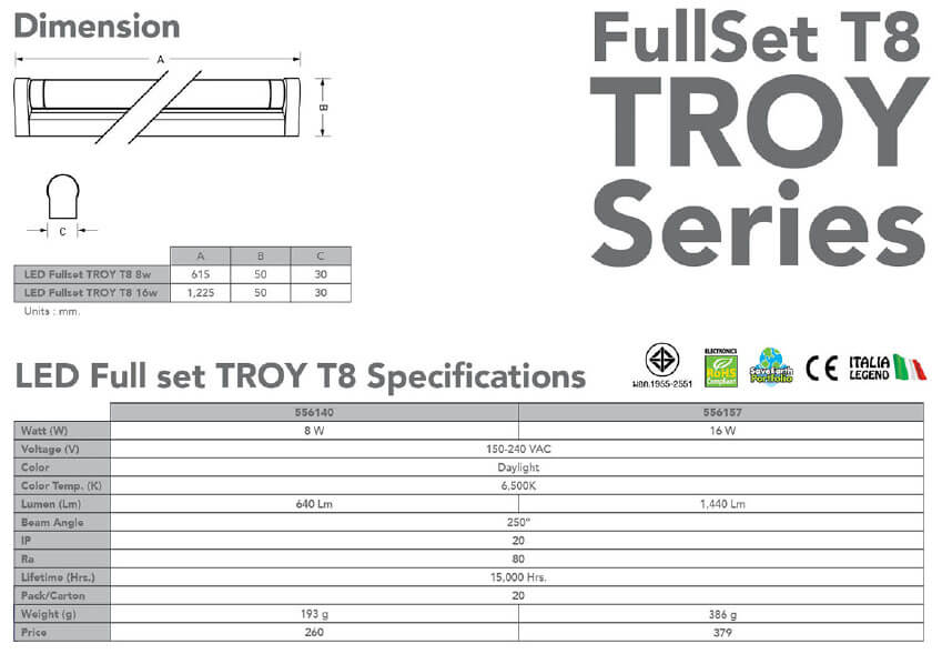 Spec Led T8 Troy-8w-16w-eve
