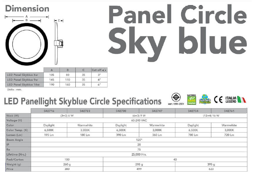 Spec Panel light LED Sky Blue6w 9w 16w -eve