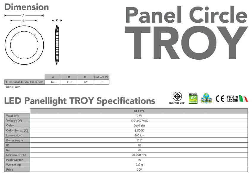 Spec Panel light LED Troy 9w -eve