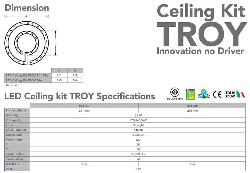 Spec ชุดกึ่งดวงโคม LED Ceiling Kit Troy 24w-eve
