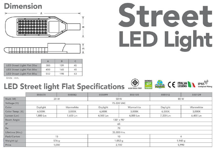 Spec LED Street Light Flat 20w 50w 80w-eve