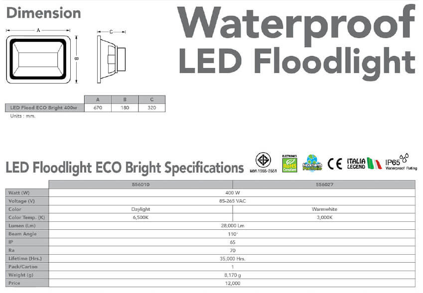 Spec Led Floodlight ECO Bright 400w-eve