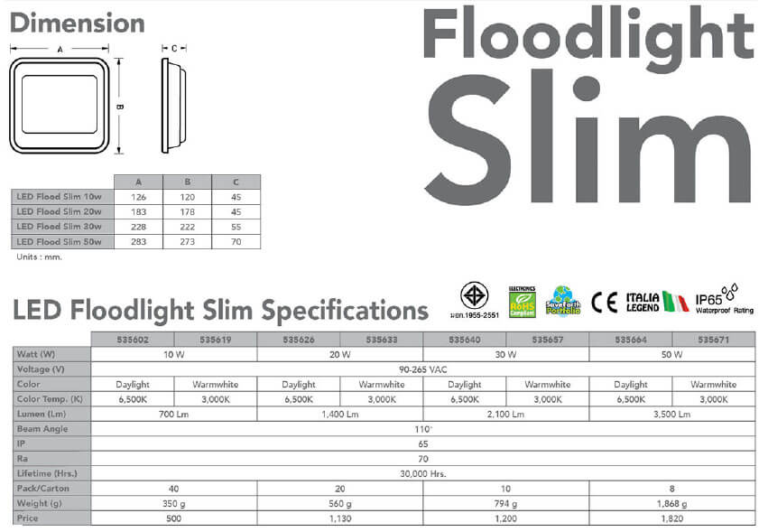 Spec Led Floodlight Slim 10w-20w-30w-50w-eve