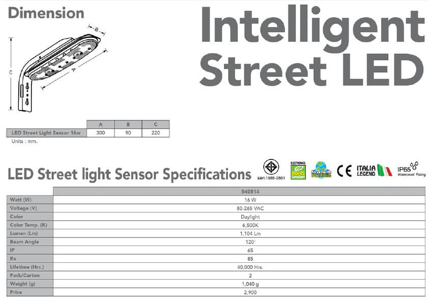 Spec Streetlight LED Sensor 16w-eve